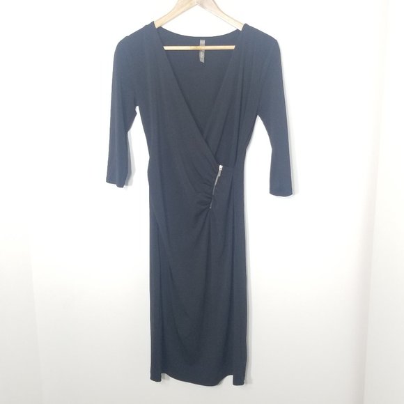 Thyme Maternity Black Zipper Faux Wrap Dress Event Business Casual Pregnancy - Picture 1 of 10